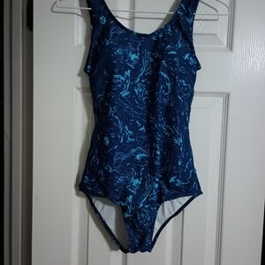 Navy Blue Marble One-Piece Swimsuit